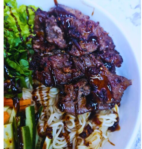 Vietnamese beef and rice noodle salad