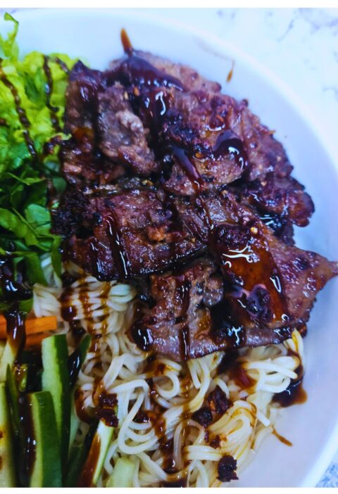 Vietnamese beef and rice noodle salad