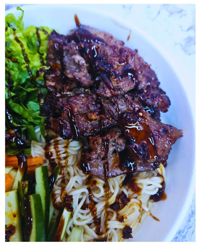 Vietnamese beef and rice noodle salad