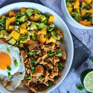 Easy Shrimp Tostadas Loaded with Guacamole and Mango Salsa