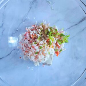 Crab rangoon mixture ingredient in a bowl ready to be combined.