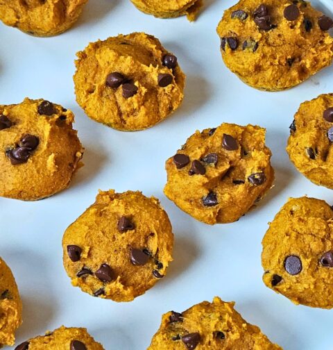 Protein Pumpkin Muffins on a plate after baking.