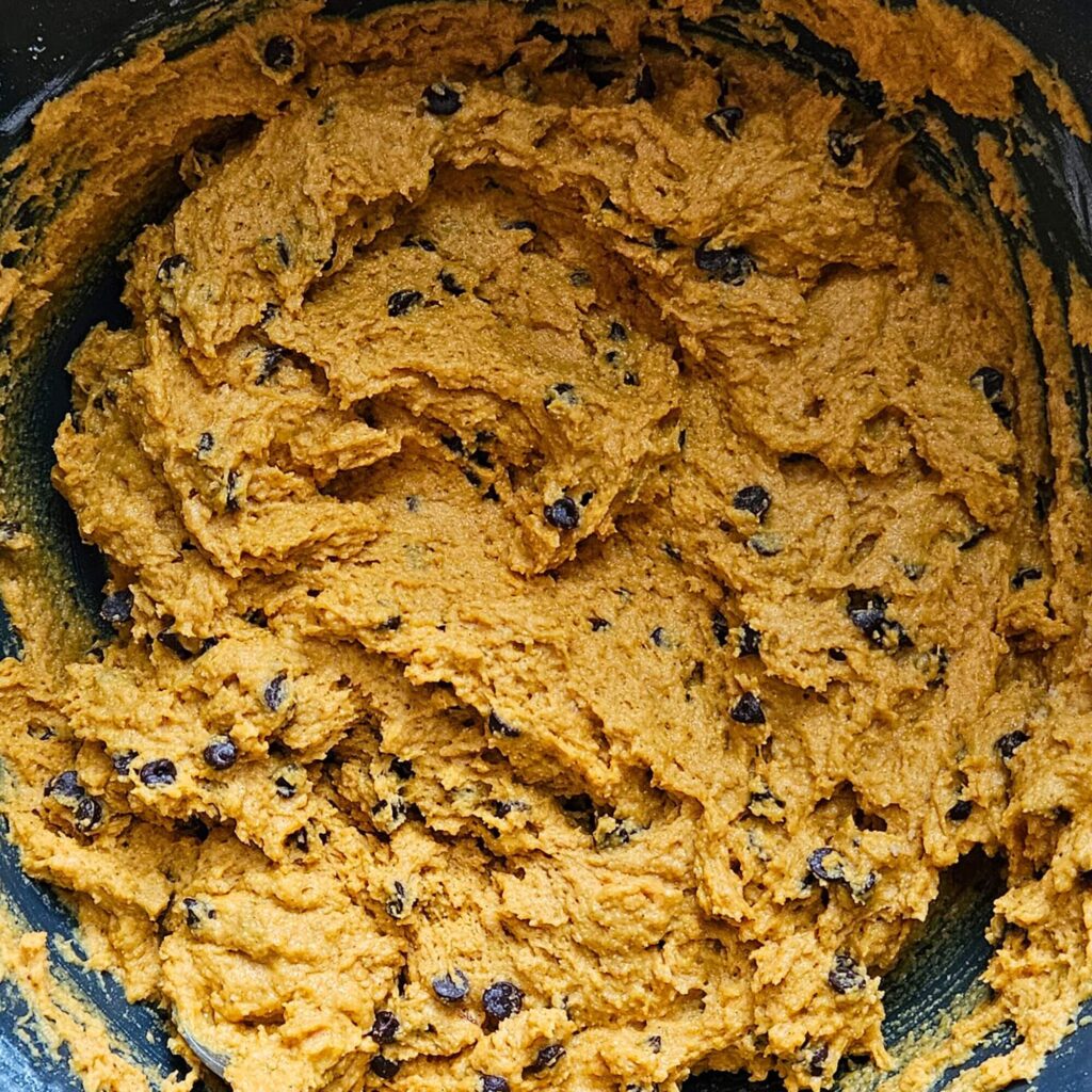 Kodiak Pumpkin Muffins Prep 1 Protein pumpkin muffin batter mixed in a bowl.