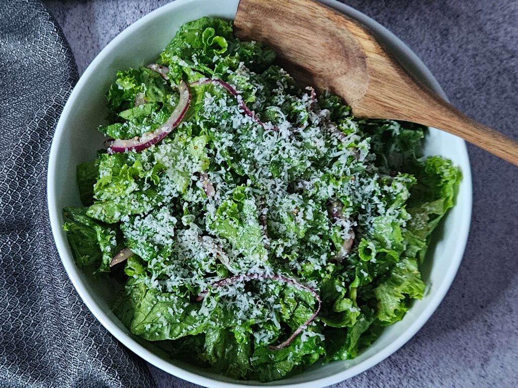 Parmesan Chopped Salad 17 Parmesan chopped salad  with red onion and a lemon dijon dressing.