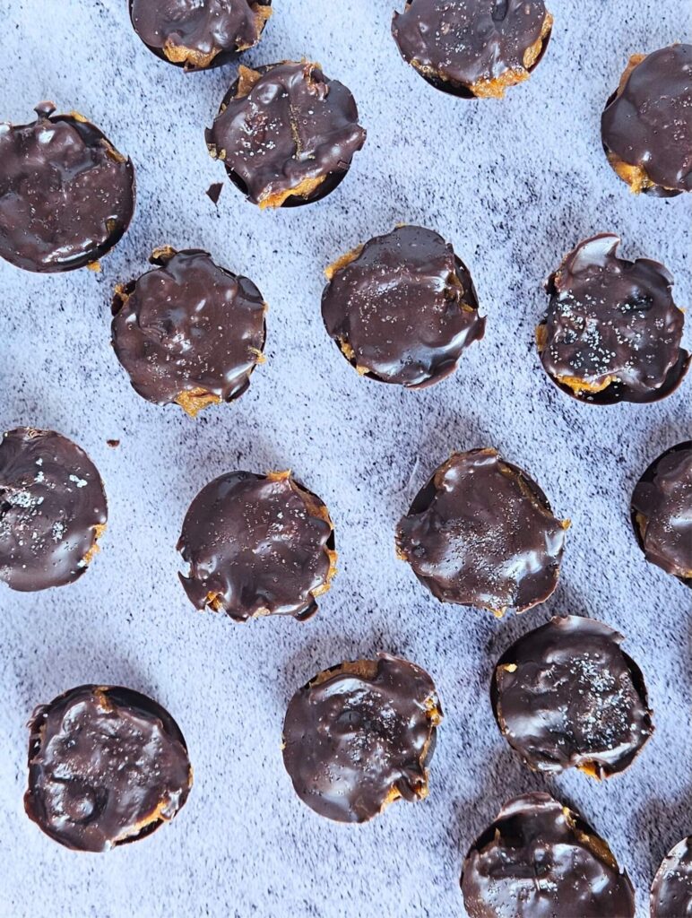 Image of dark chocolate covered pumpkin caramel bites.