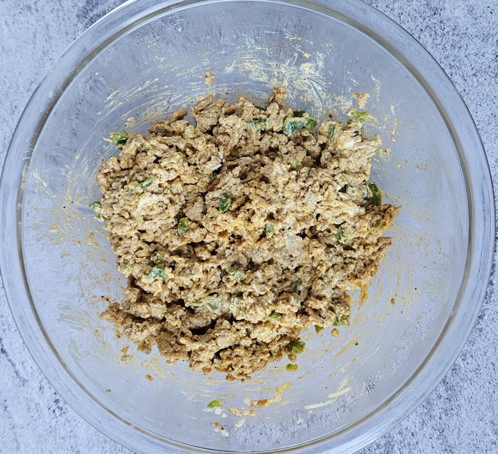 Cream cheese chicken mixture for the cream cheese chicken taquitos. 